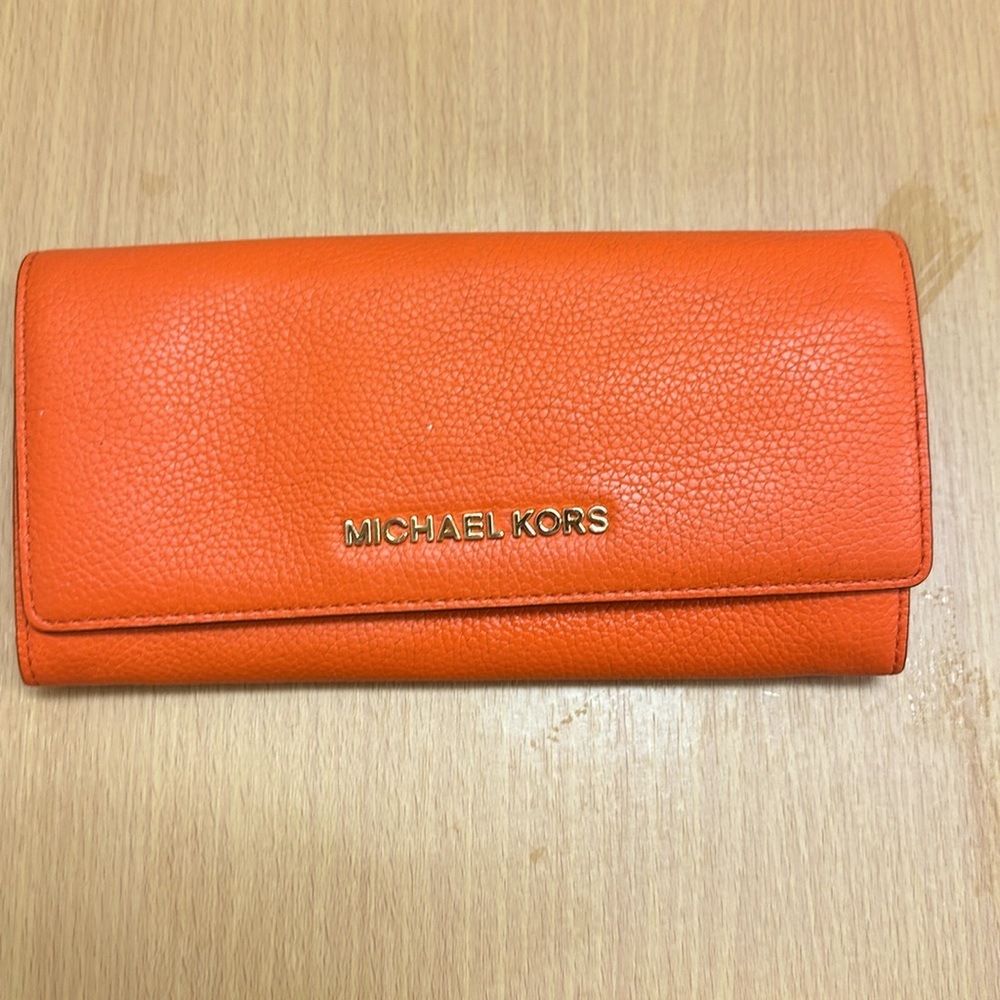 Orange leather wallet cute for spring and summer